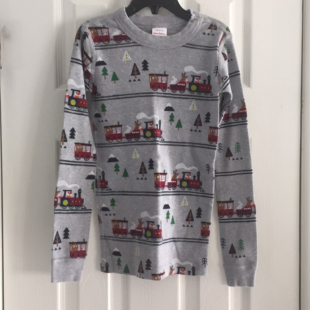 Hanna Andersson Gray Train Print Kids Pajama Top